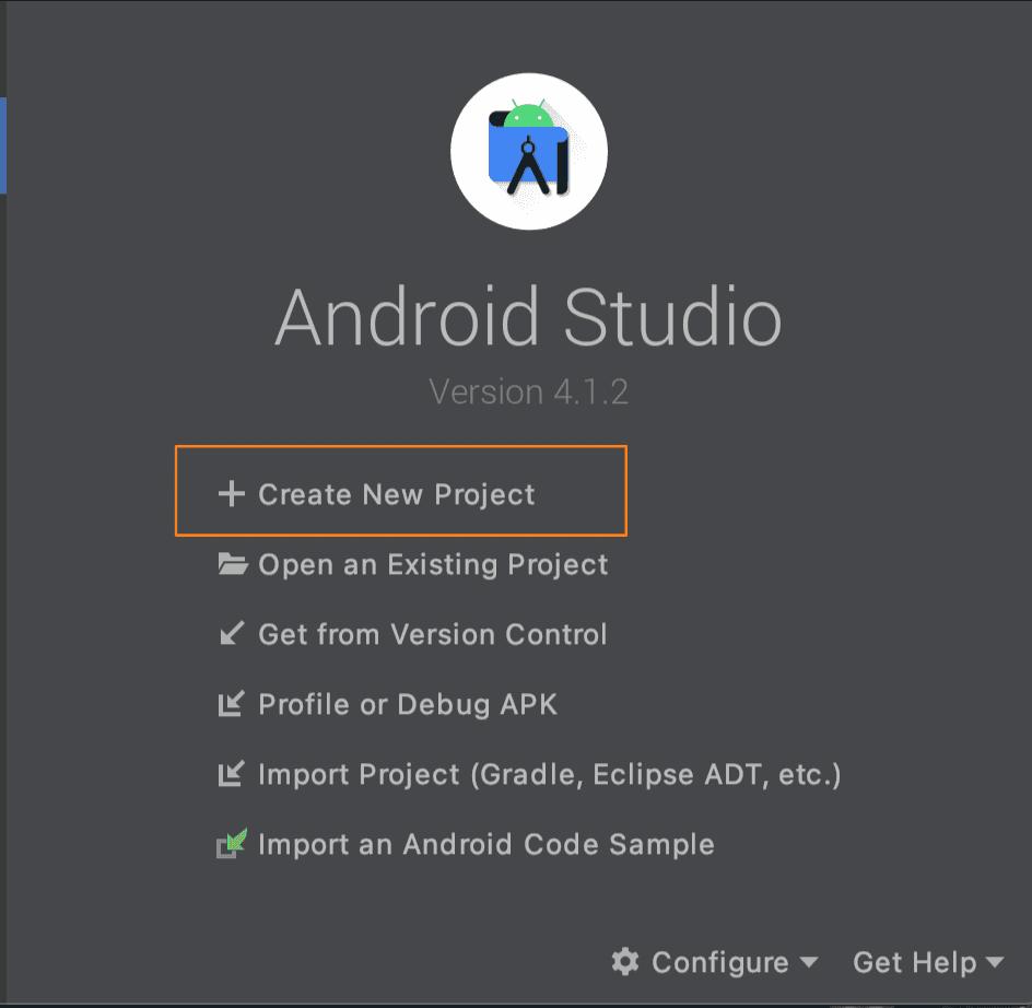 Android Studio with empty activity project creation